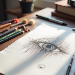 스케치 스튜디오 - 드로잉 도구와 창작 공간의 감성을 담은 디지털 아트