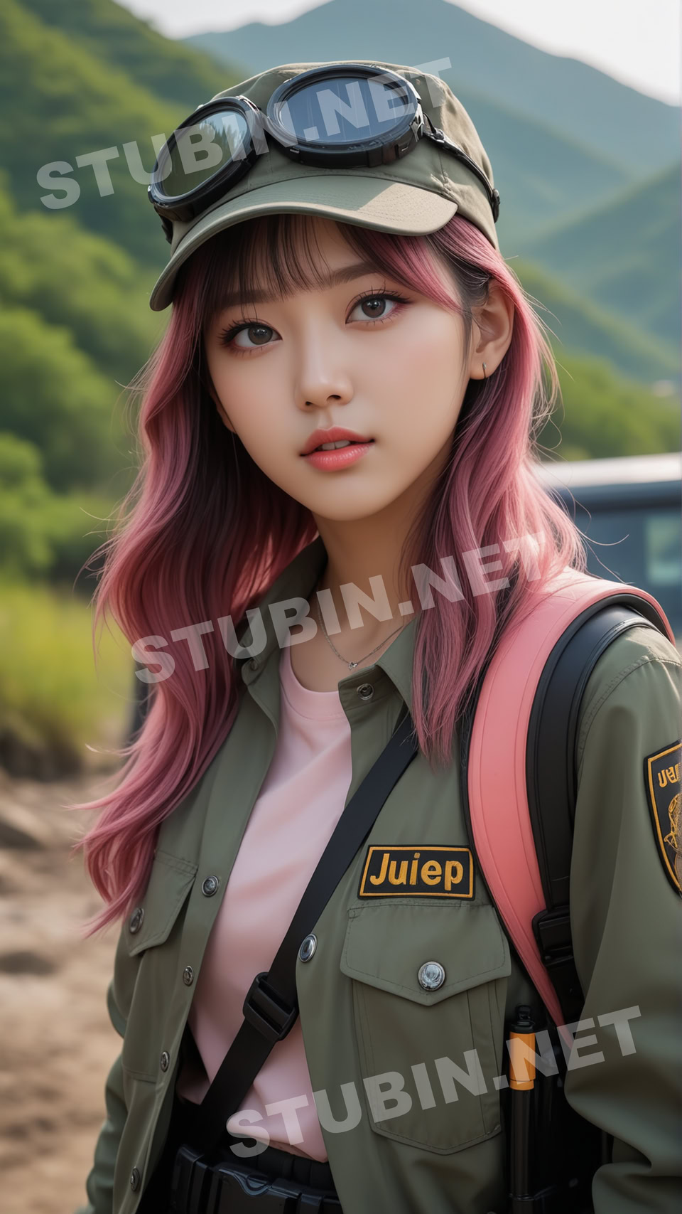 산과 강, 지프차, 순찰견, 그리고 코스프레 소녀 - 실사풍 어드벤처 디지털 아트 - 이미지 6