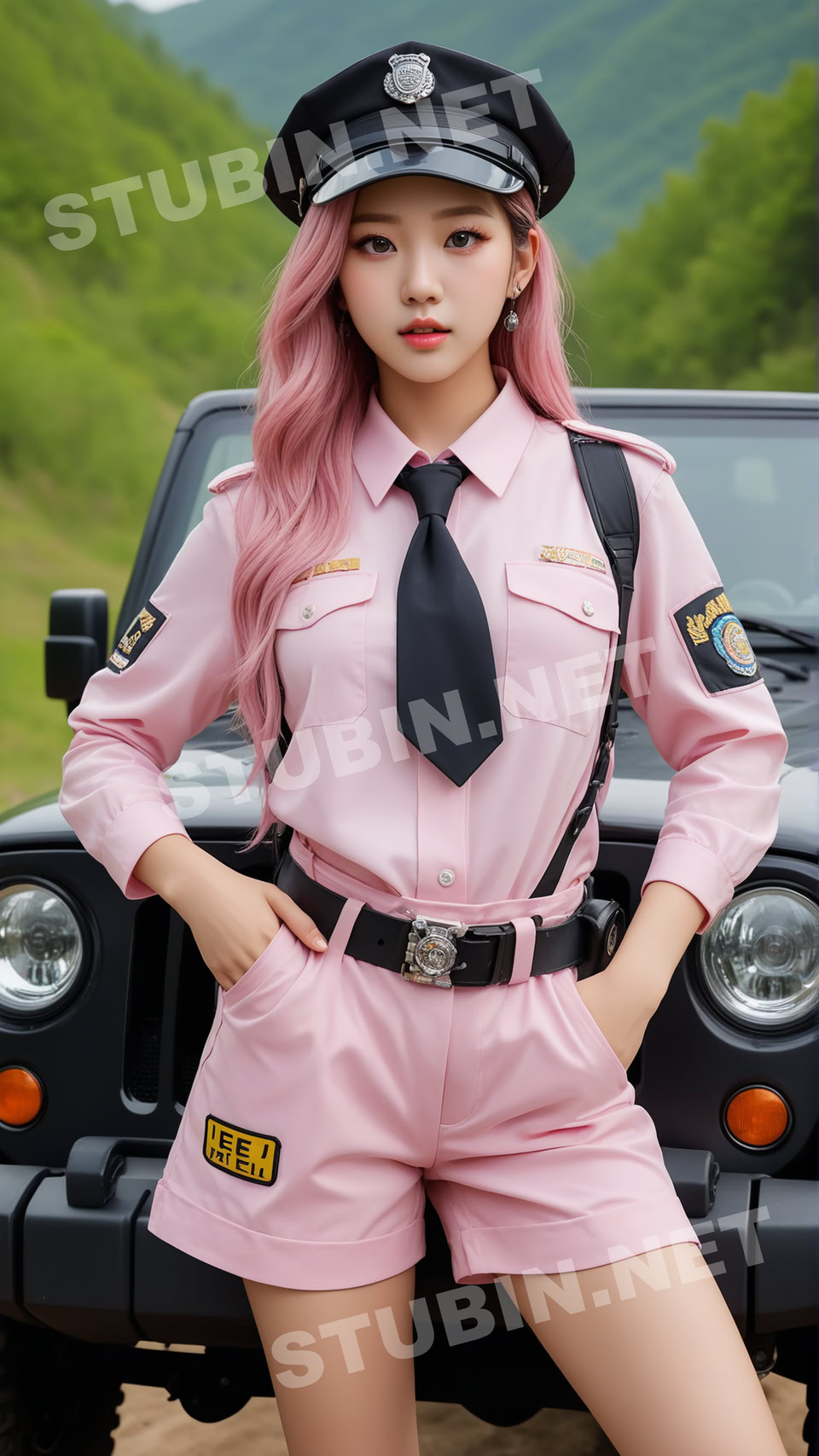 산과 강, 지프차, 순찰견, 그리고 코스프레 소녀 - 실사풍 어드벤처 디지털 아트 - 이미지 7