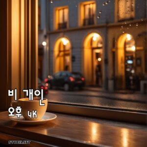 After Rain - 비 개인 오후 카페 창가의 빗방울 감성 실사 디지털 아트