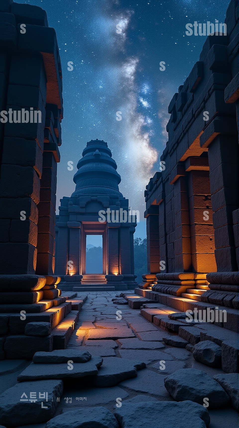 은하수 아래 고대 신전-우주와 신화의 판타지 디지털 아트 3 은하수 아래 고대 신전 2번 이미지