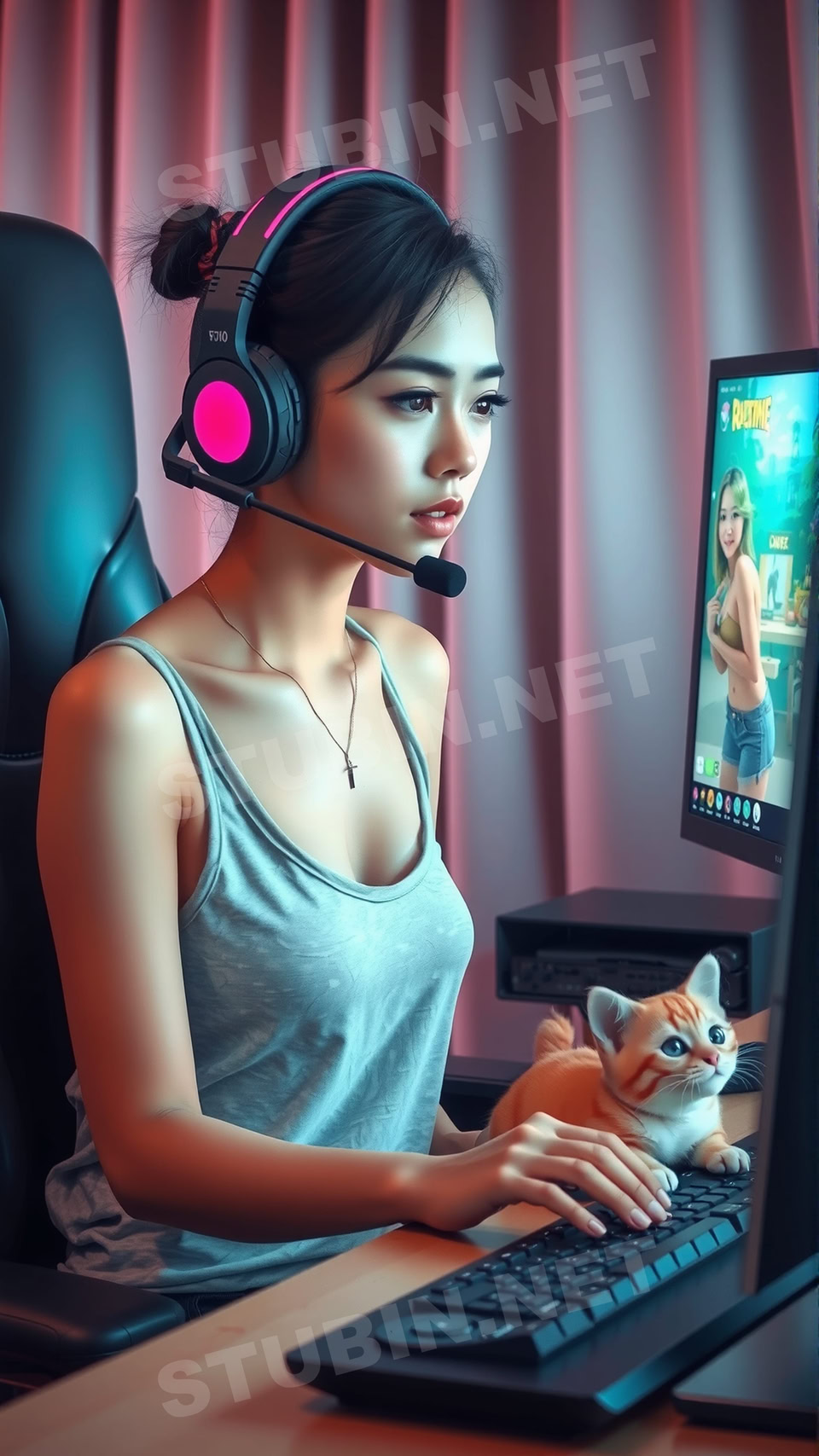 게이머와 반려묘 배경화면 - 이미지 3