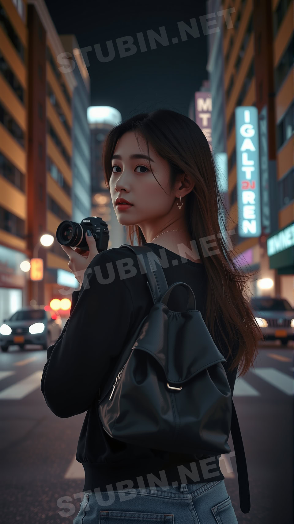 뉴욕 밤거리 여성 리포터 – 도시의 긴장감과 시선을 담은 실사풍 아트 - 이미지 10