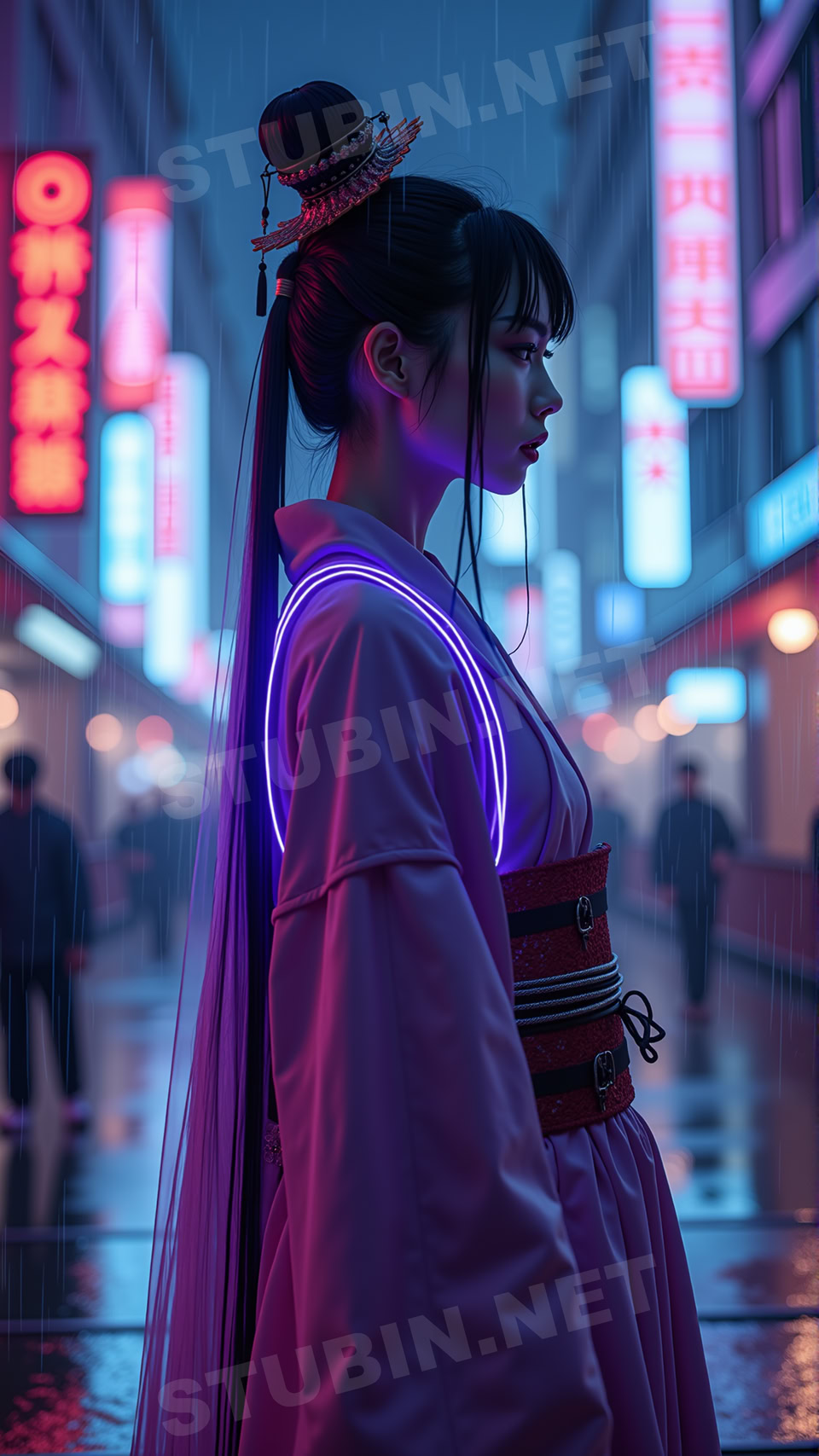 사이버펑크 네온 시티 무녀 – 미래 도시 영적 수호자 - 이미지 5