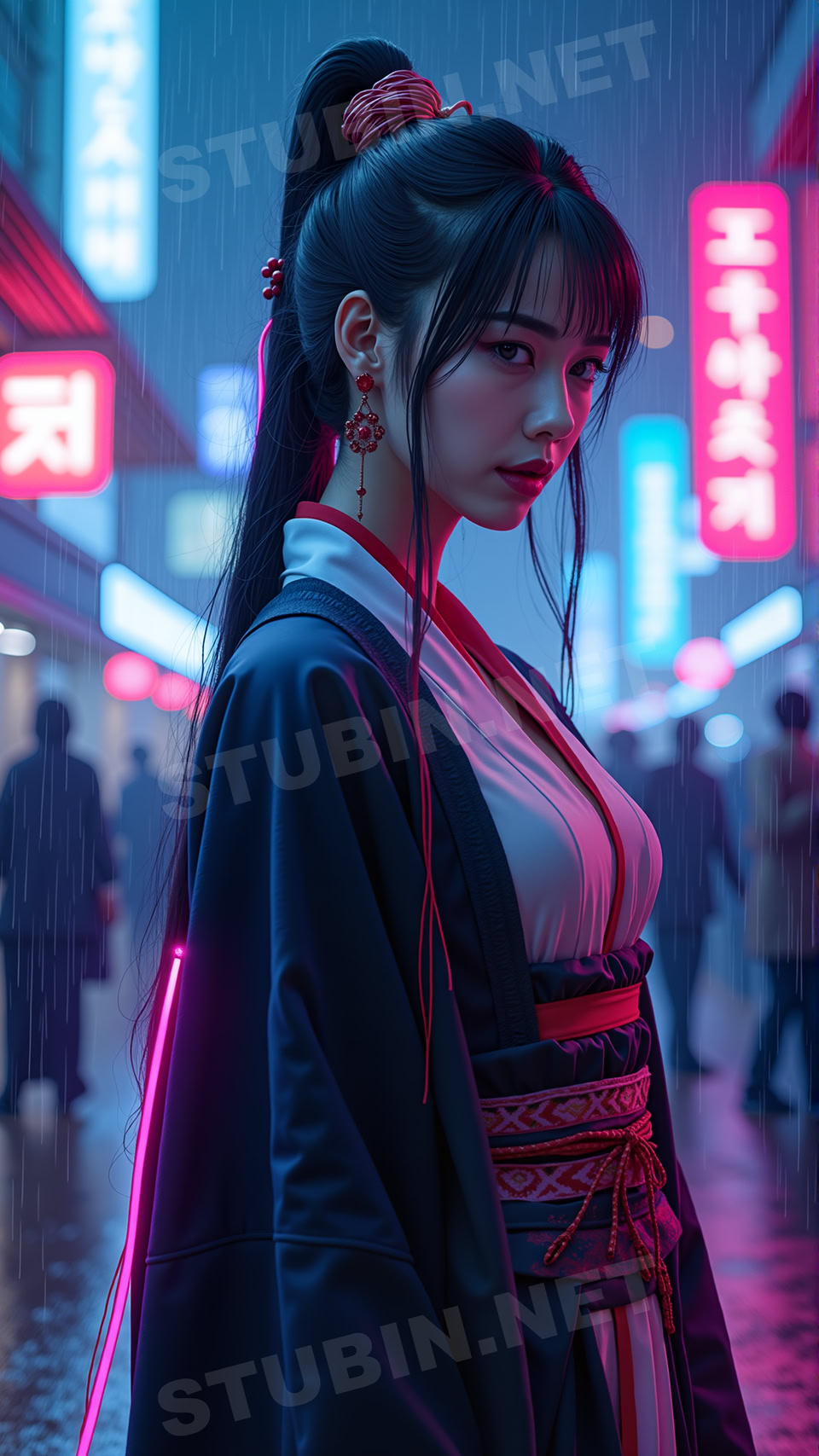 사이버펑크 네온 시티 무녀 – 미래 도시 영적 수호자 - 이미지 6