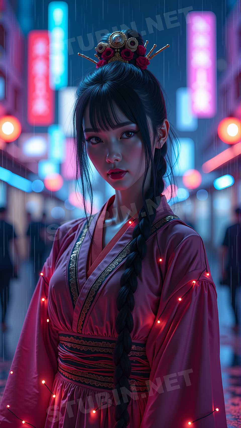 사이버펑크 네온 시티 무녀 – 미래 도시 영적 수호자 - 이미지 9