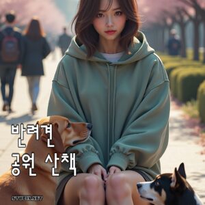 반려견 공원 산책 - 봄날 힐링 감성 실사풍 디지털 아트