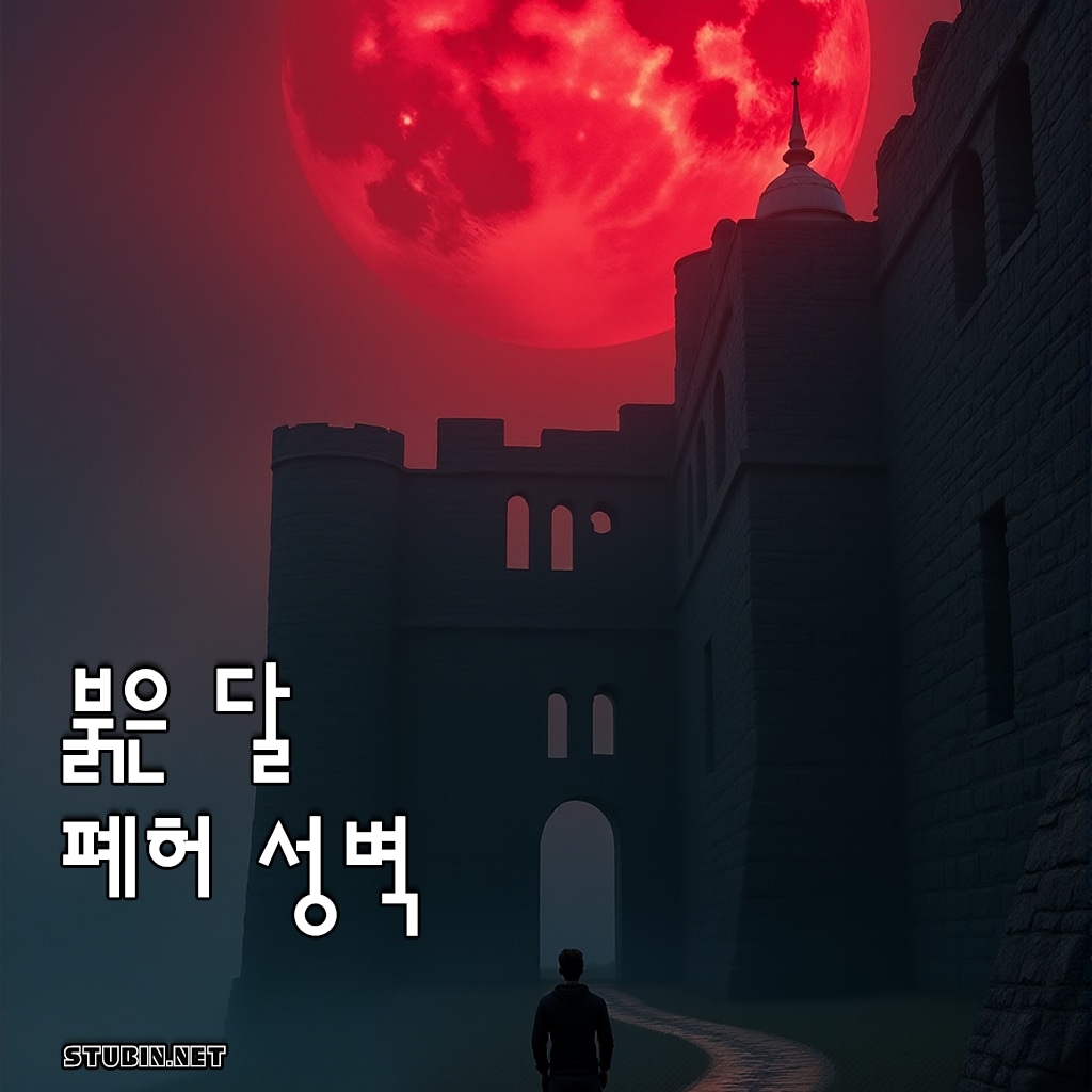 붉은 달 아래 폐허 성벽 - 고딕 판타지 아트워크