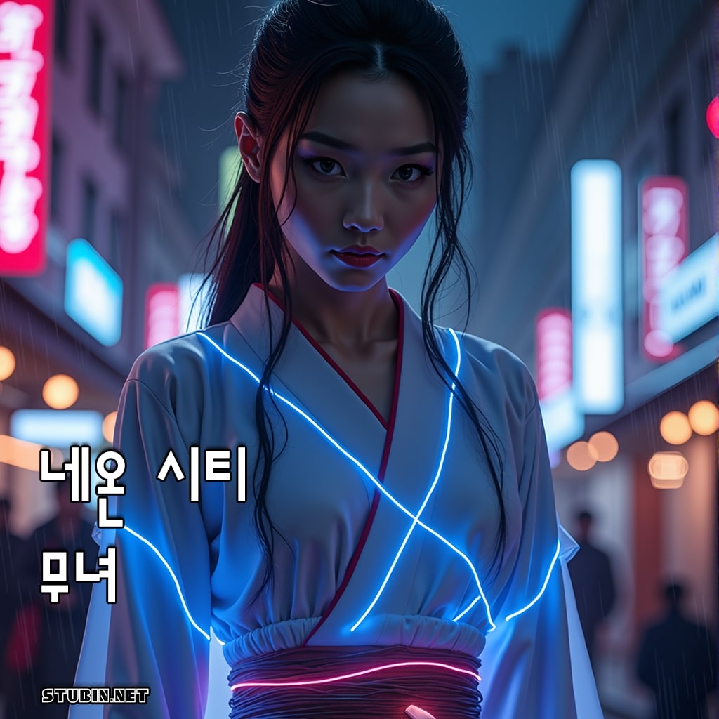 사이버펑크 네온 시티 무녀 – 미래 도시 영적 수호자