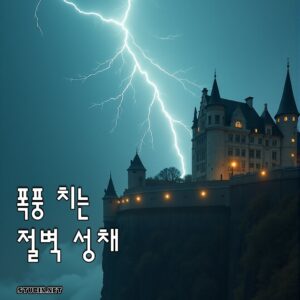 폭풍우 치는 절벽 성채 – 번개와 어둠이 뒤엉킨 판타지 스릴러