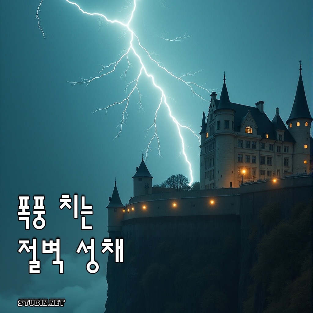 폭풍우 치는 절벽 성채 – 번개와 어둠이 뒤엉킨 판타지 스릴러