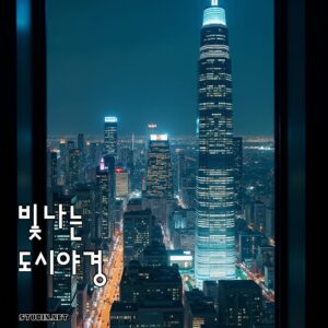 유리창 너머 빛나는 도시 야경 - 밤하늘 아래 펼쳐진 시네마틱 도시 풍경
