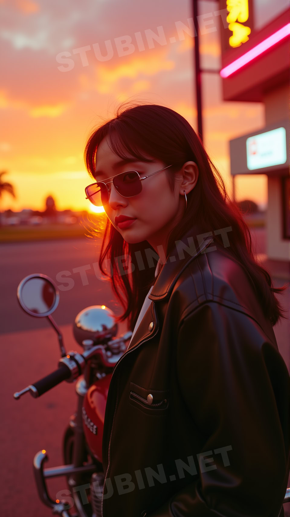 시네마틱 레더 룩 - 노을빛 거리의 감성 포트레이트 - 이미지 3