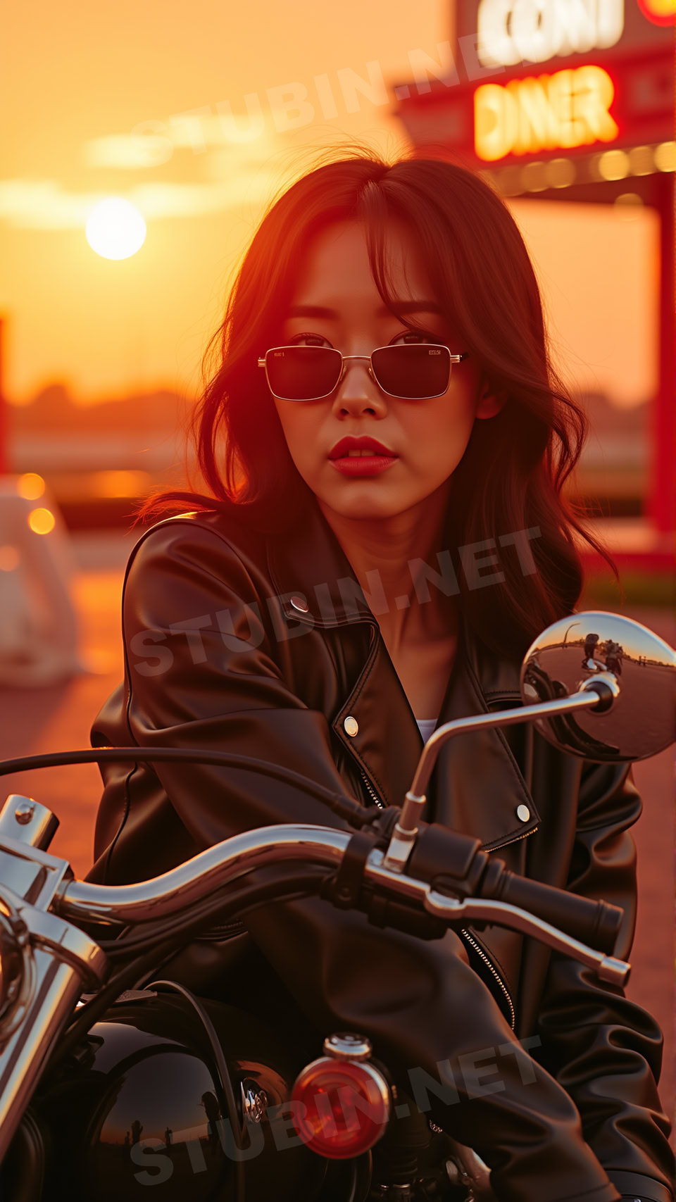 시네마틱 레더 룩 - 노을빛 거리의 감성 포트레이트 - 이미지 4