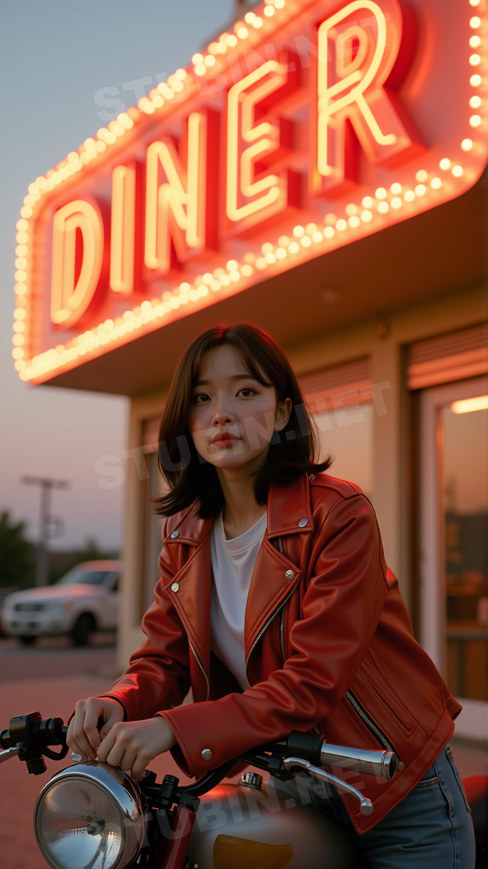 시네마틱 레더 룩 - 노을빛 거리의 감성 포트레이트 - 이미지 5