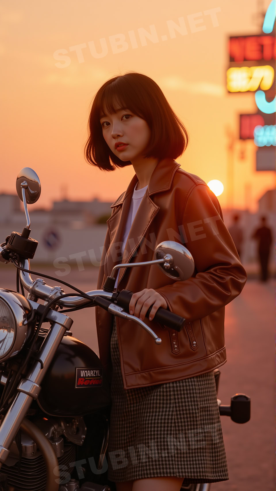 시네마틱 레더 룩 - 노을빛 거리의 감성 포트레이트 - 이미지 8