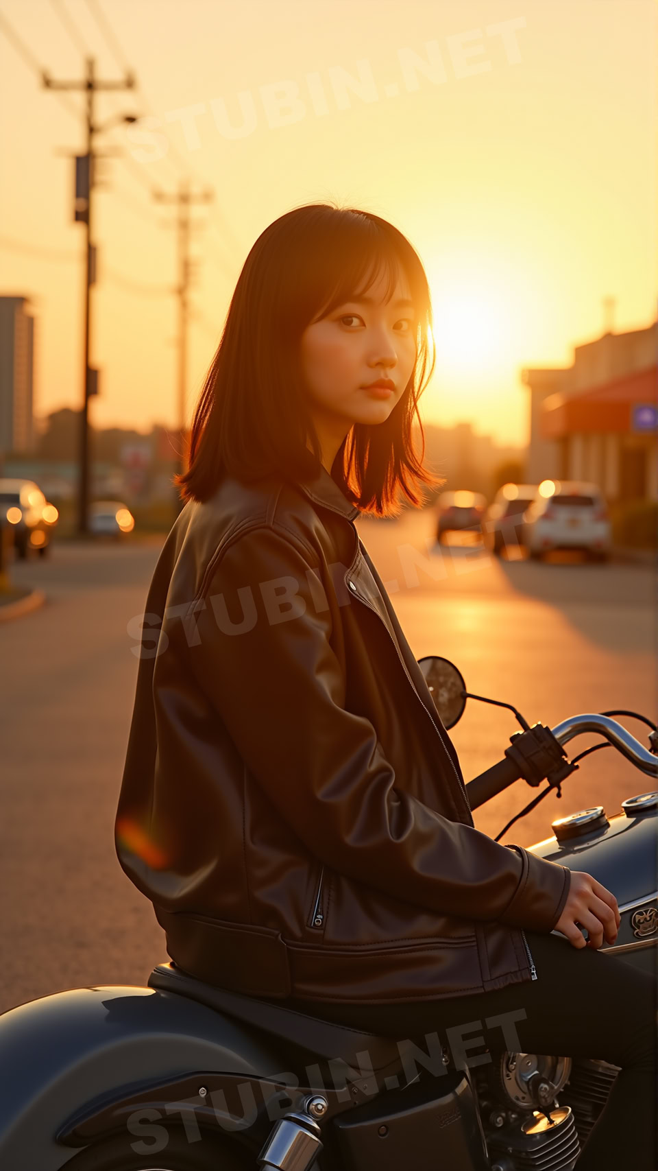 시네마틱 레더 룩 - 노을빛 거리의 감성 포트레이트 - 이미지 7