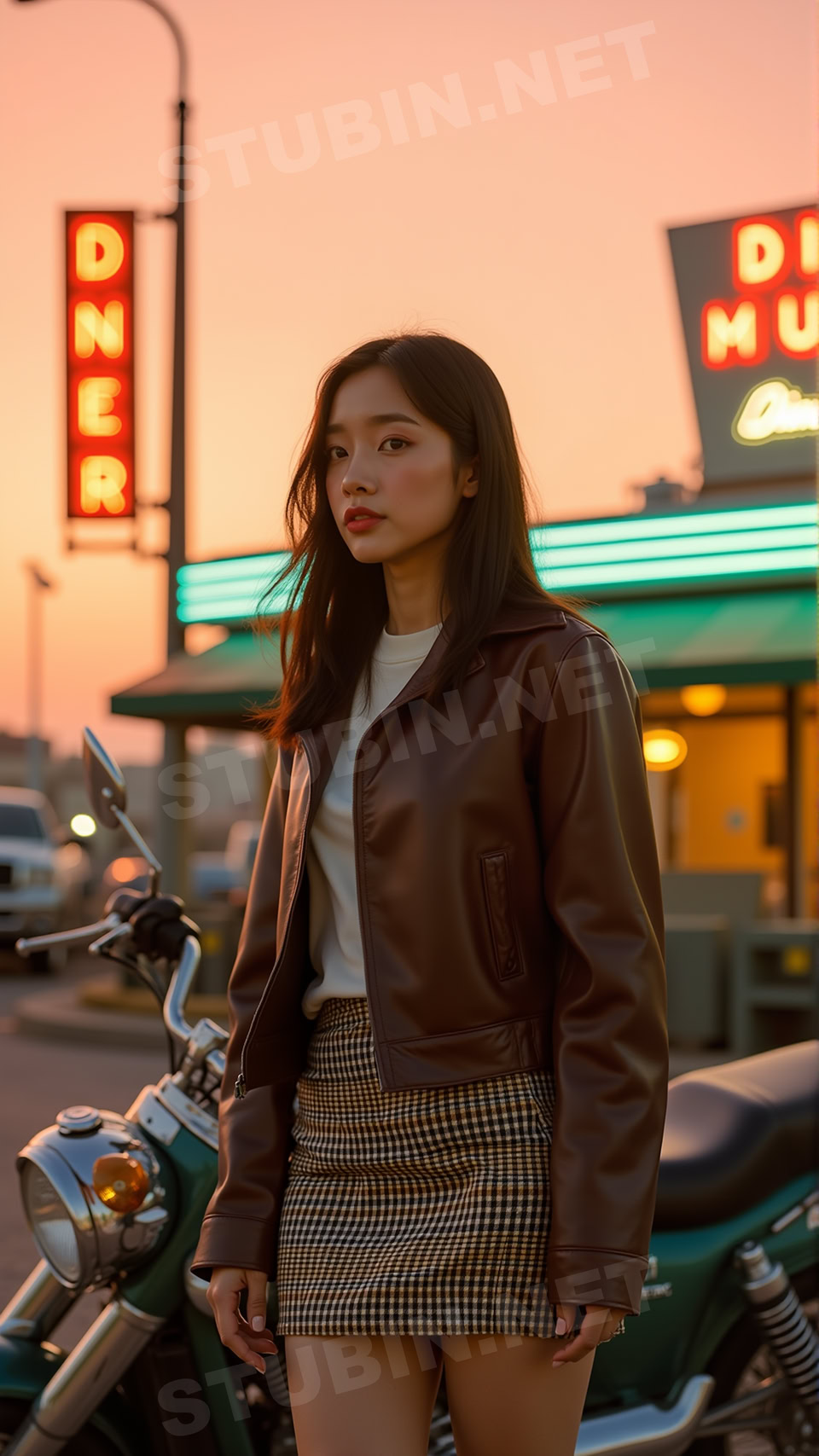 시네마틱 레더 룩 - 노을빛 거리의 감성 포트레이트 - 이미지 11