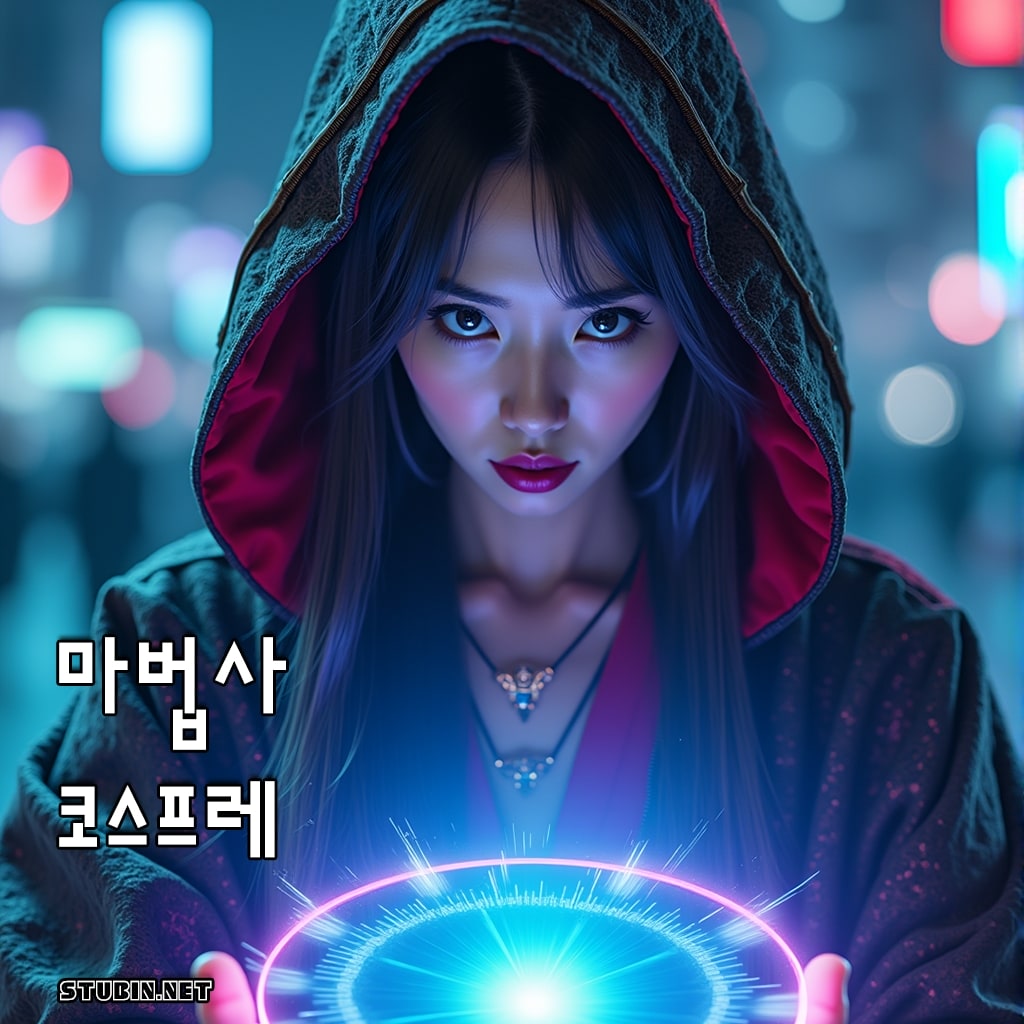 사이버펑크 마법사 코스프레 - 네온과 마법이 만나는 미래 판타지 아트