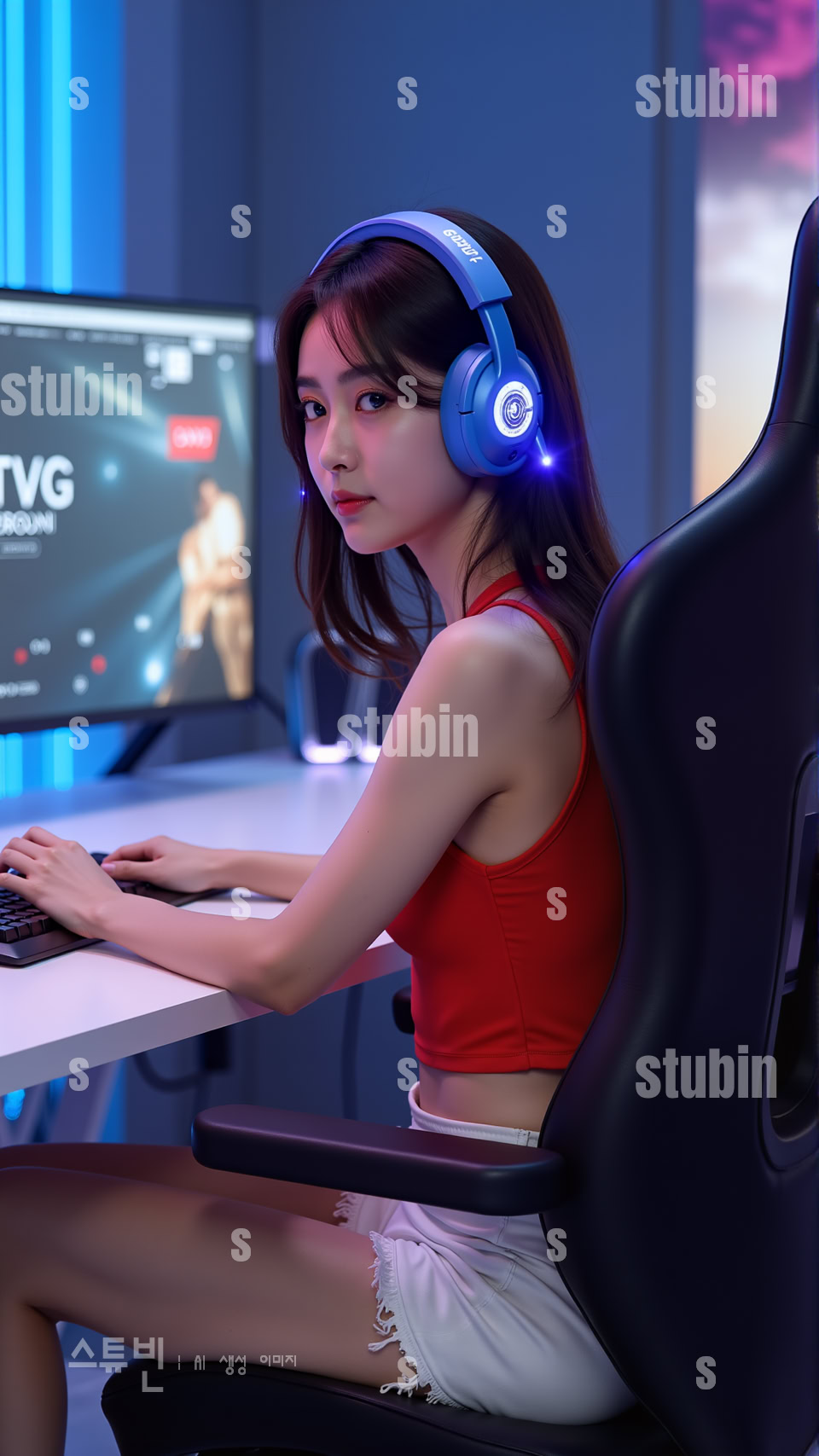 레드 톱 소녀 - 감각적인 게이밍 룸의 시선 1 레드 톱 소녀 1번 이미지