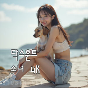 반려견 해안길 산책 닥스훈트 - 바다와 함께하는 여름 실사풍 아트