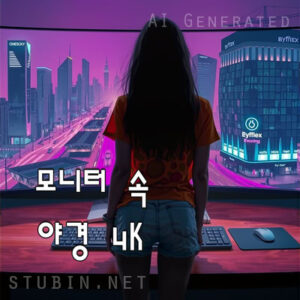 모니터 속 야경을 구경하는 소녀 - 빛으로 이어진 미래의 밤