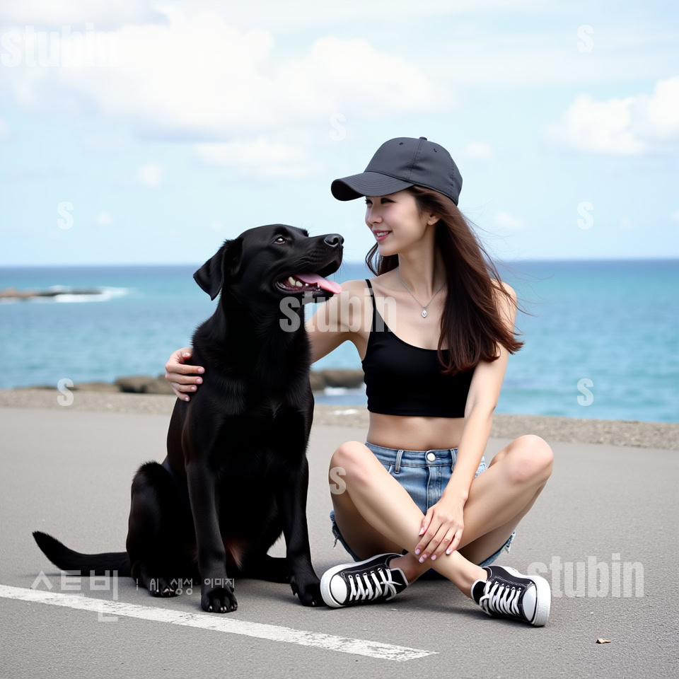 해안 길 소녀와 래브라도 리트리버 따뜻한 동행 4 래브라도 리트리버 4번 이미지