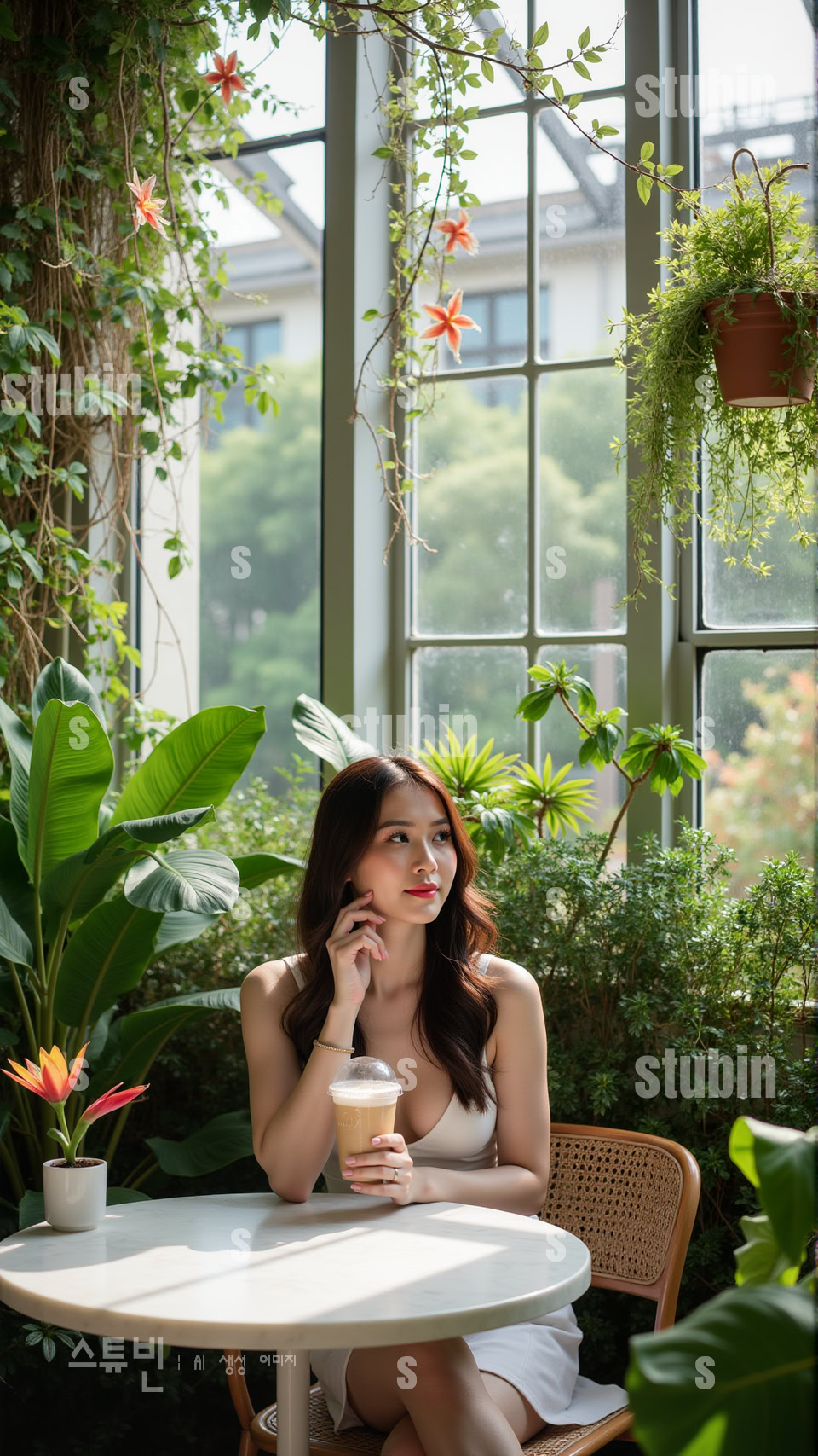 통유리 온실 카페의 플랜테리어-햇살과 초록이 어우러진 실사풍 1 통유리 온실 카페의 플랜테리어 실사풍 1번 이미지