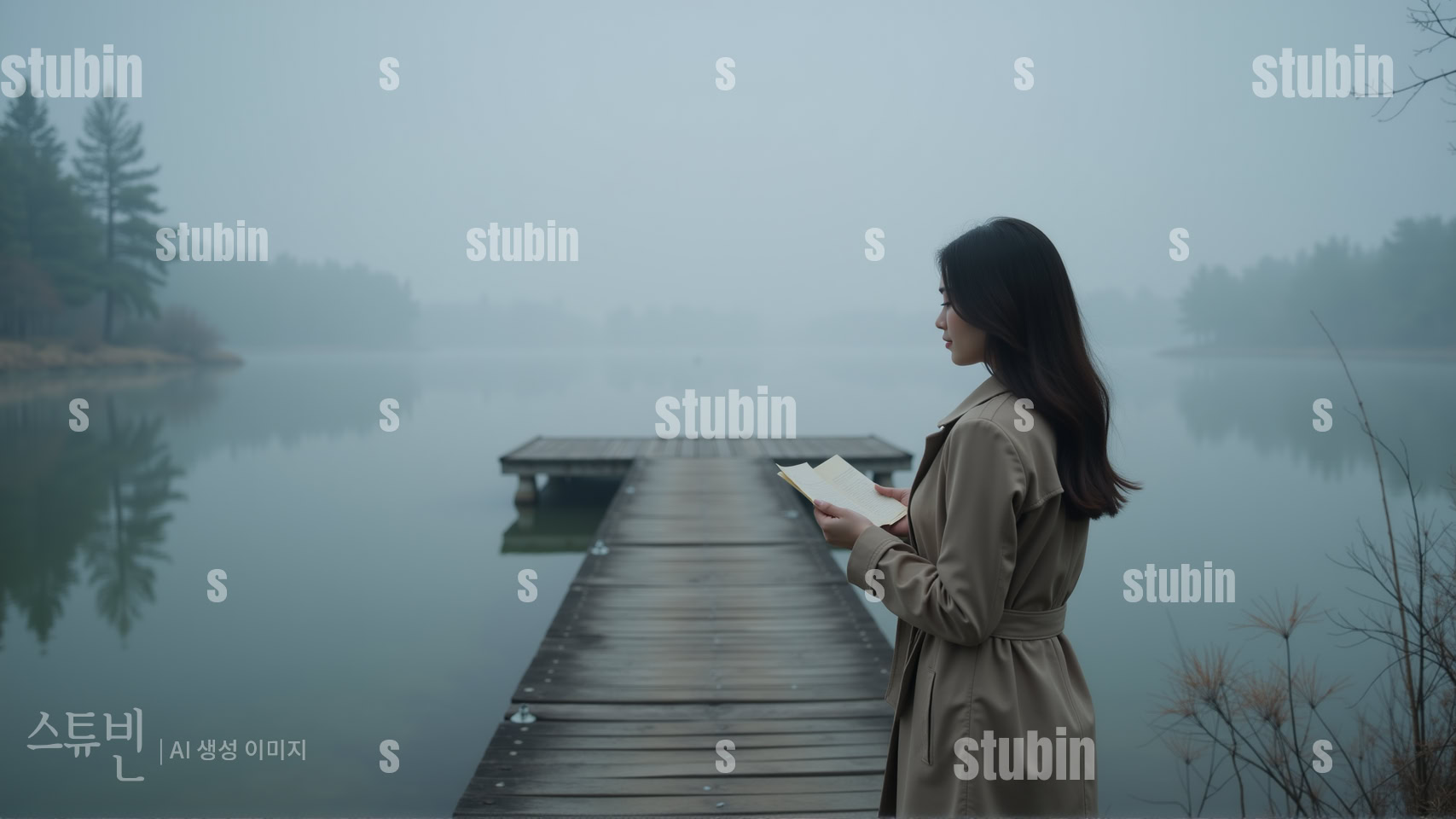 안개 낀 선착장 편지를 들고 기다리는 여인-서정적인 미스터리 실사풍 1 안개 낀 선착장 편지를 들고 기다리는 여인 1번 이미지