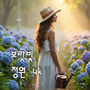 보랏빛 수국 가득한 유럽 정원 속 숙녀 섬네일