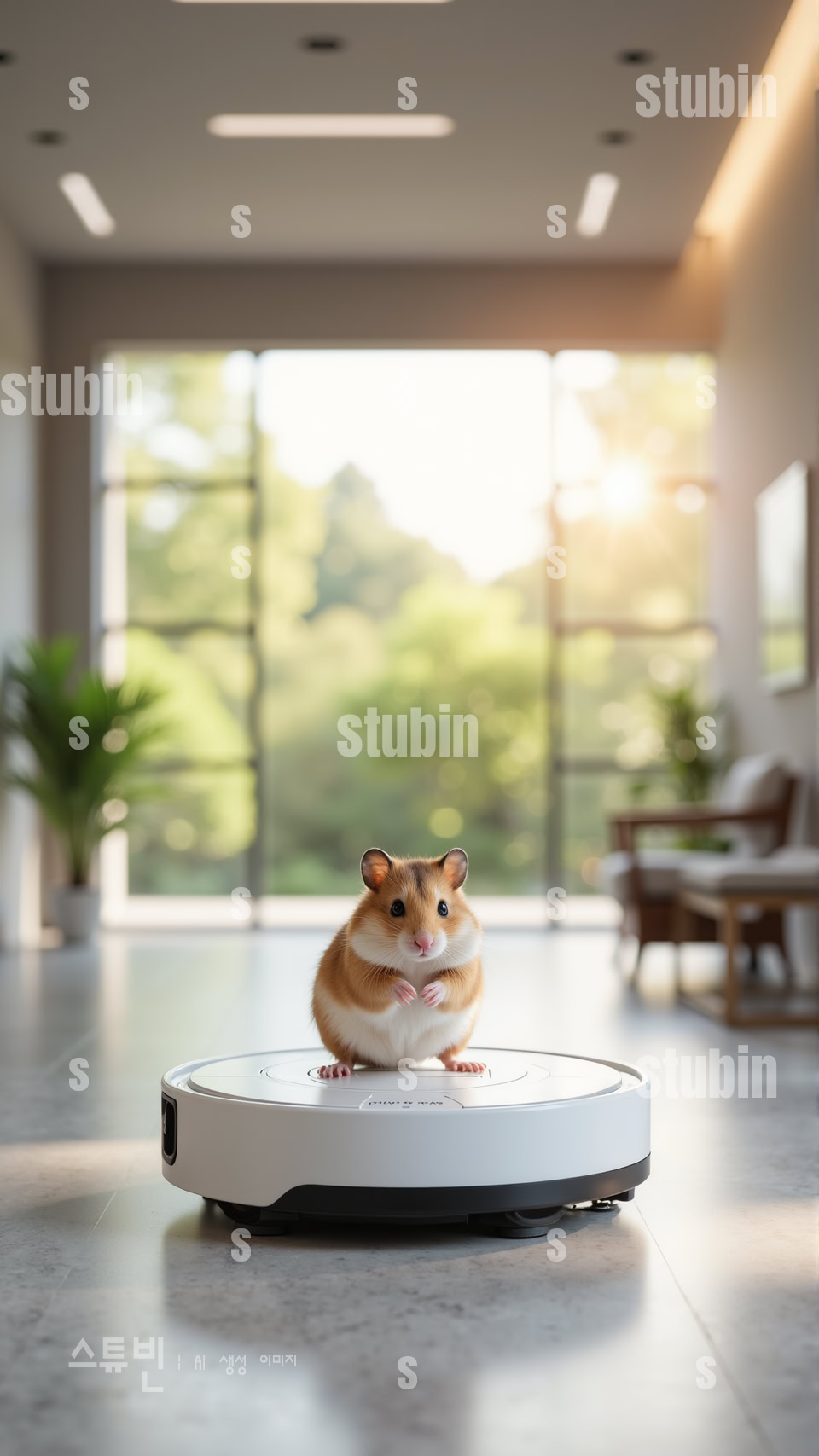 햄스터의 스마트 로봇 청소기 탑승 미니멀리즘 거실의 사랑스러운 순간 2 햄스터의 스마트 로봇 청소기 탑승 미니멀리즘 거실 2번 이미지