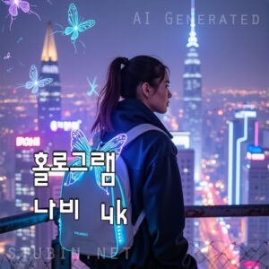 스마트 생체 백팩 홀로그램 나비가 날아오르는 네온 도시 섬네일