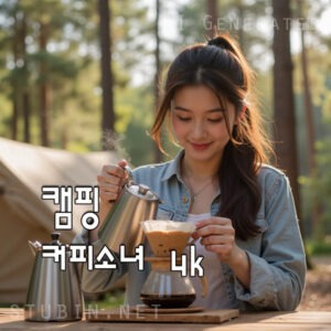 숲속 캠핑장에서 핸드드립 커피를 내리는 소녀 섬네일