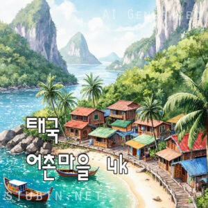 태국 꼬란 섬의 열대 어촌 마을 에메랄드빛 바다와 해변 섬네일